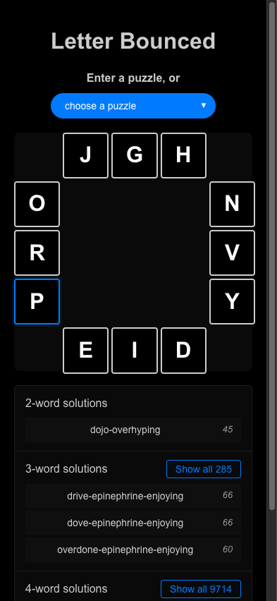 The solver in dark mode